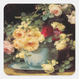 Cuadrada Rosas en un bol azul - Pegatina