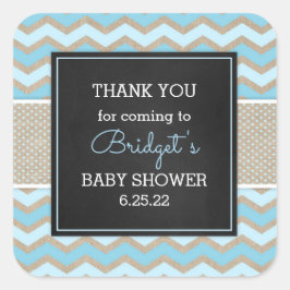 Cuadrada Rustic Blue Boy Baby Shower favorece al pegatina 3