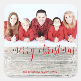 Cuadrada Rustic Wood Merry Christmas - Pegatina de fotos
