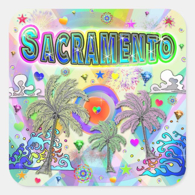 Cuadrada Sacramento Deep Dream Pegatina (Anverso)