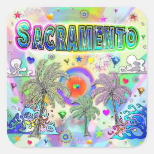 Cuadrada Sacramento Deep Dream Pegatina