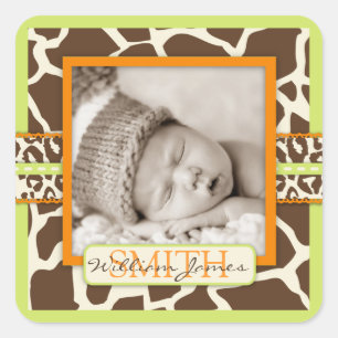 Cuadrada Safari Boy Green Photo Pegatina