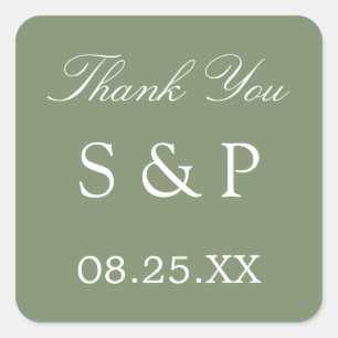 Cuadrada Sage Green Wedding Favor de Gracias Pegatina