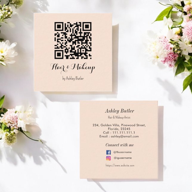 Cuadrada Salón Beige Código QR Tarjeta de visita para confe (Subido por el creador)