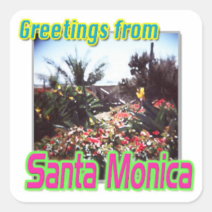 Cuadrada "Saludos desde el Jardín Santa Mónica" Pegatina