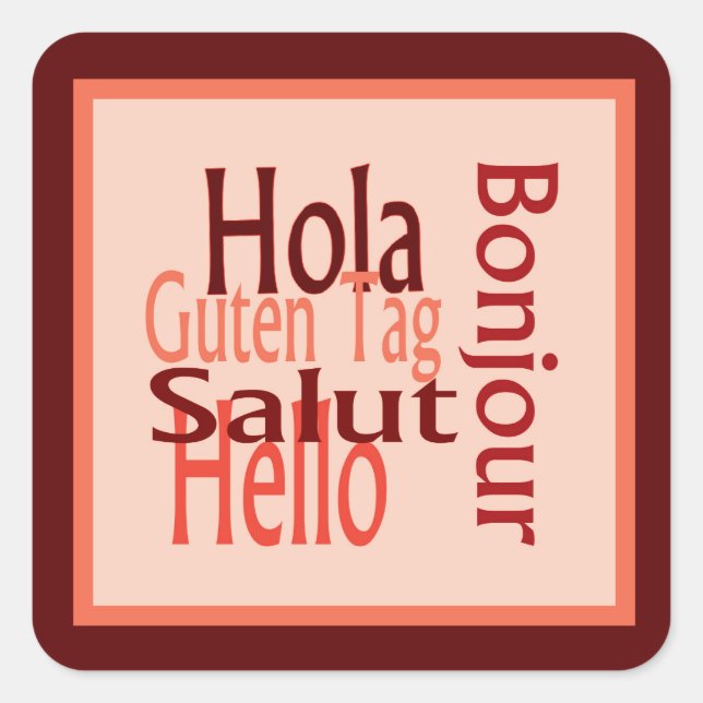 Cuadrada Saludos pegatina rojizo (Anverso)