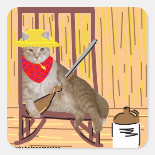 Cuadrada Sam Le Cat No Trespass Country Cat Pegatina (Anverso)