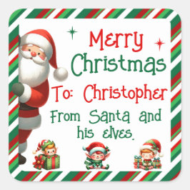 Cuadrada Santa y su Pegatina Elves para regalos para niños