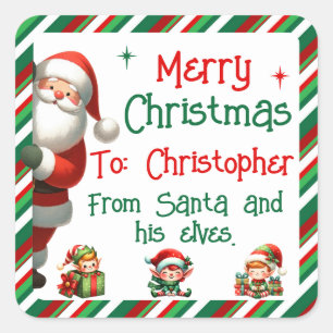 Cuadrada Santa y su Pegatina Elves para regalos para niños