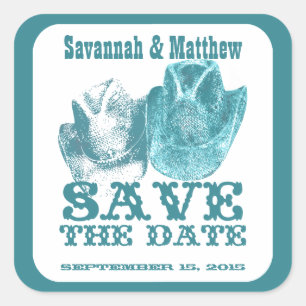 Cuadrada Save the Date Cowboy Gorras Pegatina Boda