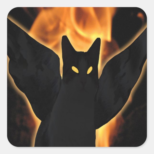 Cuadrada Scary Cat Pegatina (Anverso)