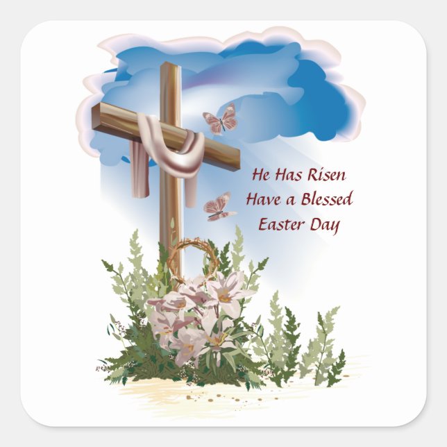 Cuadrada Se Ha Levantado pegatina Oriental (Anverso)