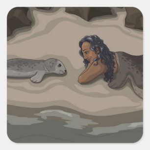Cuadrada Selkie y Pup Pegatina