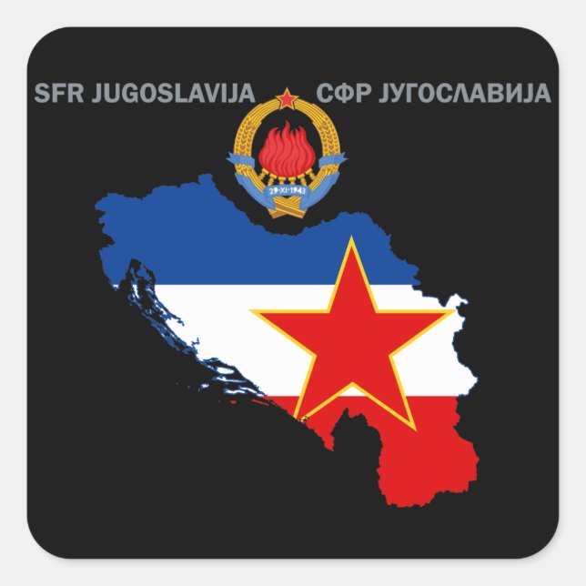 Cuadrada SFR Yugoslavia - mapa - emblema - pegatina de la (Anverso)