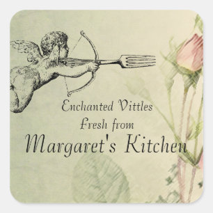 Cuadrada Shabby chic cupido flecha de horquilla pegatina de