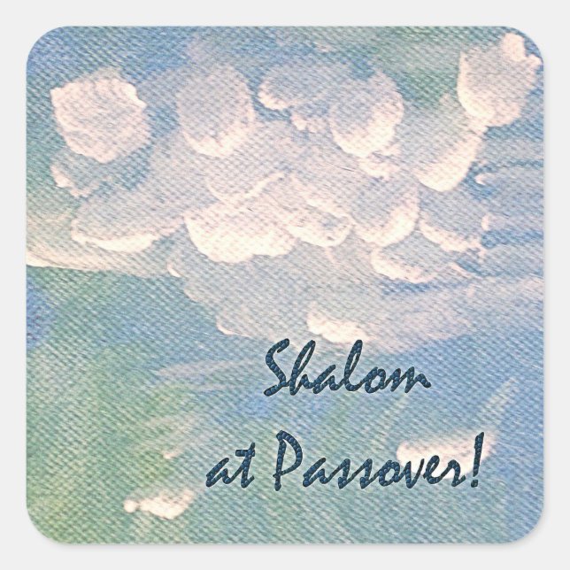 Cuadrada Shalom en Passover Nubes Blancas en Pegatina Azul (Anverso)