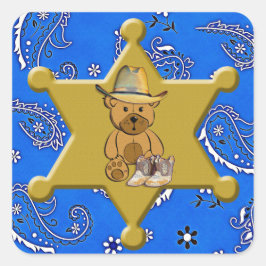 Cuadrada Sheriff Badge Blue Bandanna Pegatina