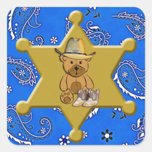 Cuadrada Sheriff Badge Blue Bandanna Pegatina