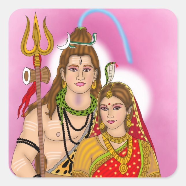 Cuadrada Shiv Parvati Pegatina (Anverso)