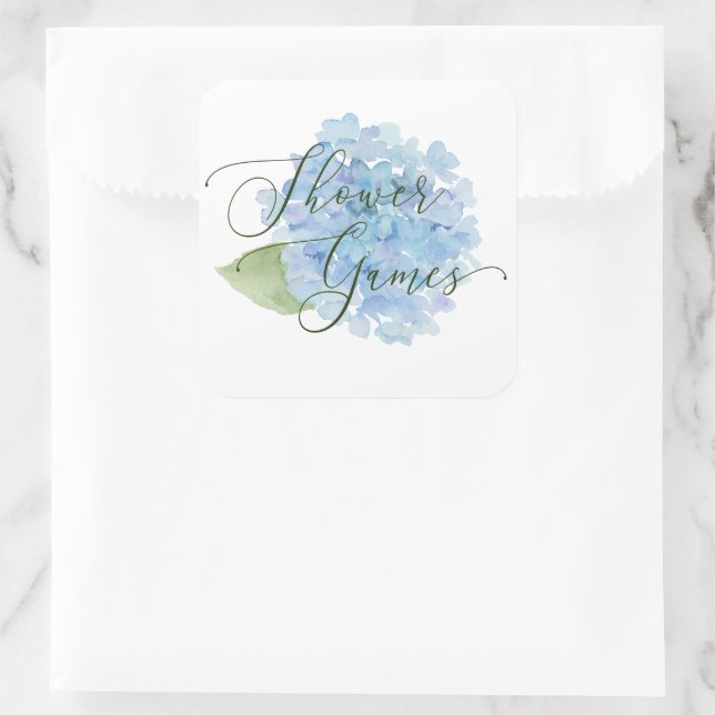 Cuadrada Shower Games Pegatina Blue Hydrangea (Bolso)