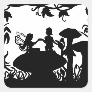 Cuadrada Silhouette De Ferias En El Pegatina De Los Hongos