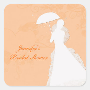 Cuadrada Silueta de novia, corazón de Naranja, Pegatina