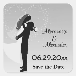 Cuadrada Silver Ombre Silhouette Save The Date Pegatina