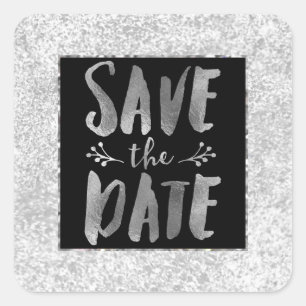 Cuadrada Silver Save the Date Pegatina