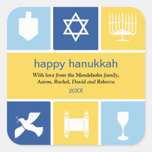 Cuadrada Simple Hanukkah Icons Pegatina