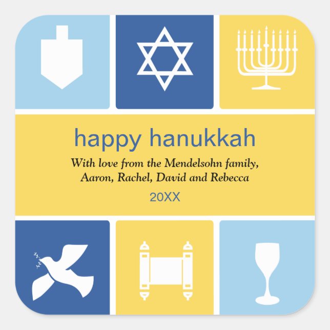 Cuadrada Simple Hanukkah Icons Pegatina (Anverso)