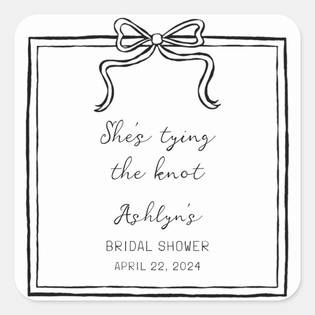 Cuadrada Simple Pegatina Dibujada a Mano de Ella Atándose e (Anverso)