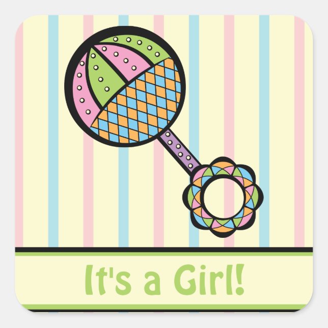 Cuadrada Simplemente Pegatina de Invitación de Sweet Rattle (Anverso)