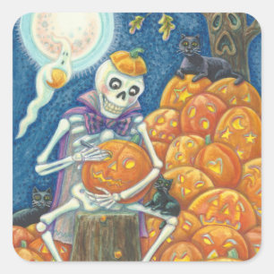 CUADRADA SKELETON, GATOS NEGROS CUBIERTOS, HOJA DE PEGATINA