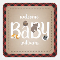 Sleepy Woodland Animals Plaid Pegatina