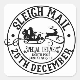Cuadrada Sleigh Mail Pegatina de Santa Patinadora de Navida