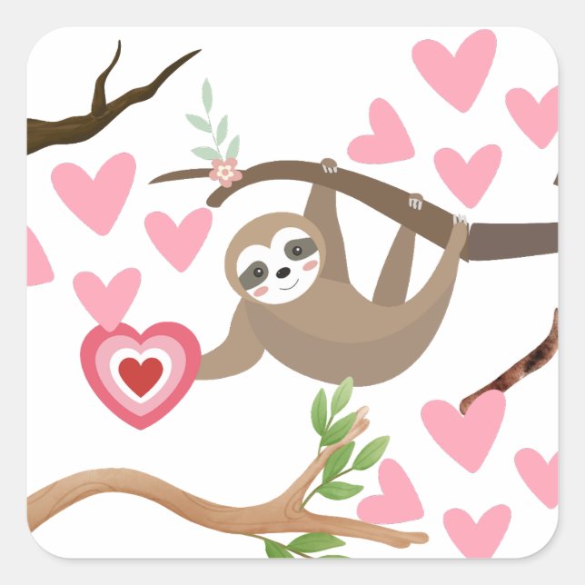 Cuadrada Sloth Heart Pegatina (Anverso)