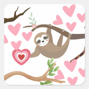 Cuadrada Sloth Heart Pegatina