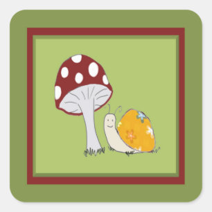 Cuadrada Snail sonriente de un Pegatina de toadstool