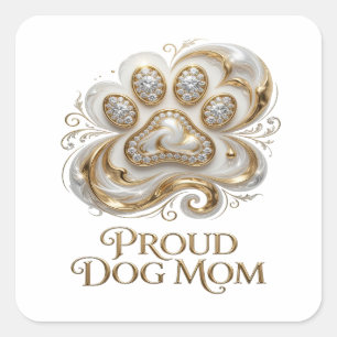 Cuadrada Snappy Gold PROUD DOG MOM Impresión de Pegatina