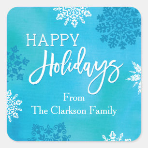 Cuadrada Snowflakes Happy Holidays Pegatina