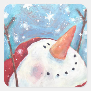 Cuadrada Snowman celebra al pegatina de nieve