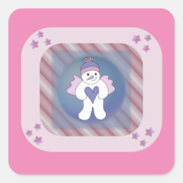 Cuadrada Snowman Snow Angel Pink Square Pegatina