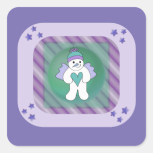 Cuadrada Snowman Snow Angel Purple Square Pegatina
