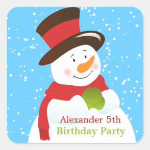 Cuadrada Snowman Winter Wonderland Birthday Pegatina