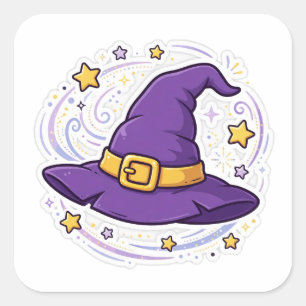 Cuadrada Sombrero de Bruja Estrellas Pegatina de Halloween