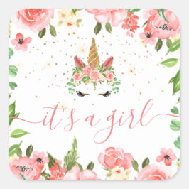 Cuadrada somnoliento unicornio floral Es un Pegatina chica