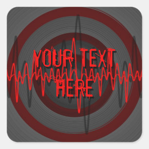 Cuadrada Sonido rojo oscuro cuadrado pegatina de 'Tu texto'