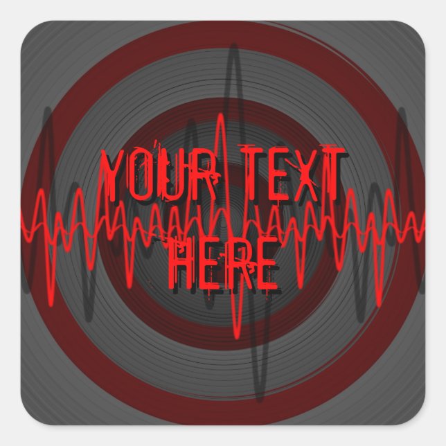 Cuadrada Sonido rojo oscuro cuadrado pegatina de 'Tu texto' (Anverso)