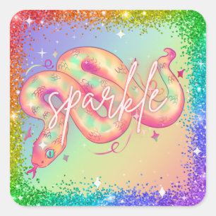 Cuadrada "Sparkle" Pegatina de serpientes arcoiris