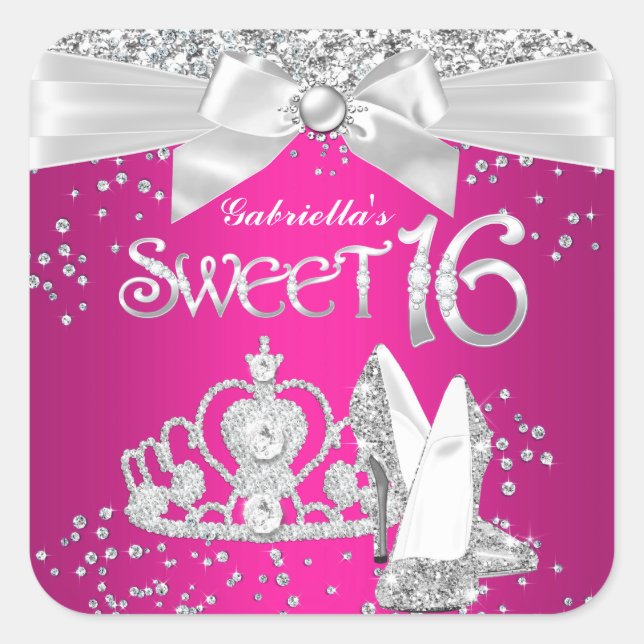 Cuadrada Sparkle Tiara Heels Sweet 16 Pegatina (Anverso)